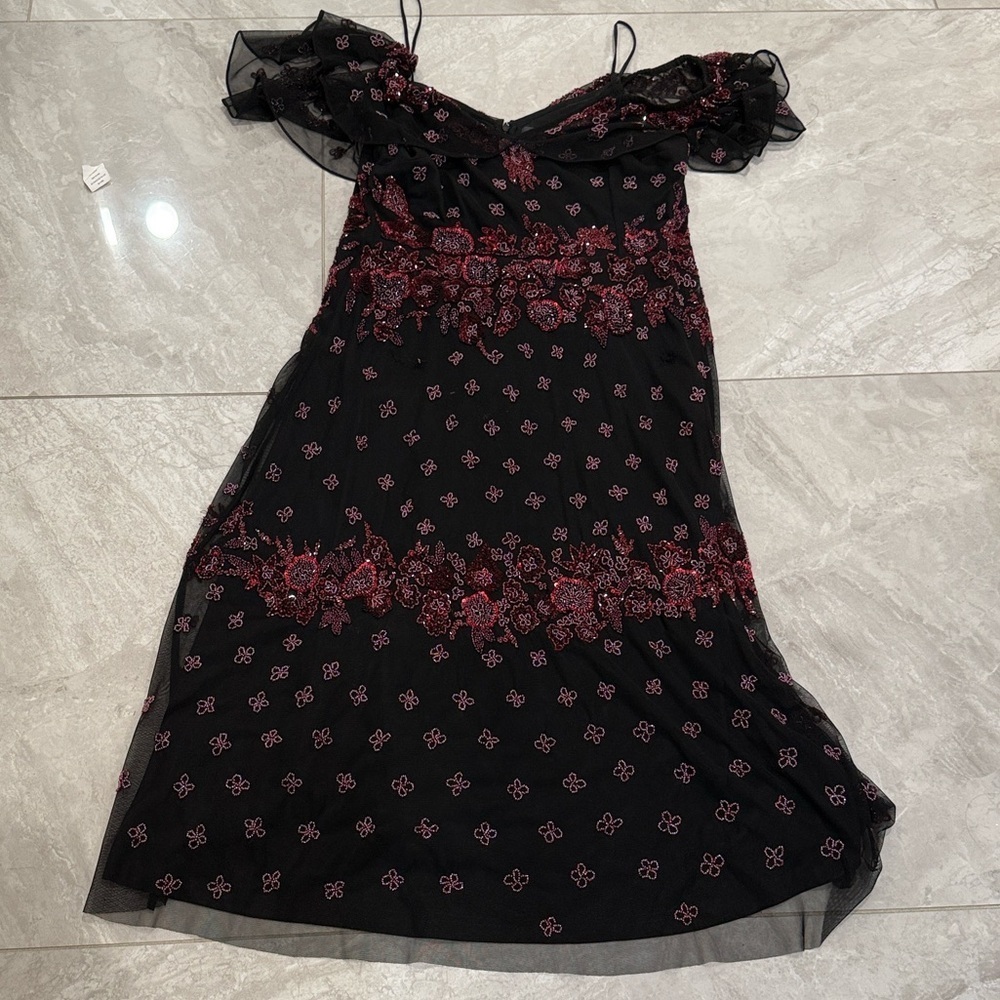 Adrianna Papell Black and Red sequinced Midi Dress